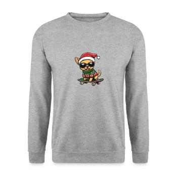 Chihuahua Hund Weihnachten Skateboard - Unisex Pullover - Weißgrau meliert - Vorne - Alina (178cm) & Michal (187cm)