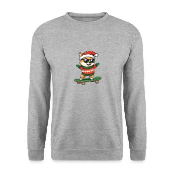 Shiba Inu Chien Noël Skateboard - Sweat-shirt Unisexe - gris chiné - Devant - Alina (178cm) & Michal (187cm)