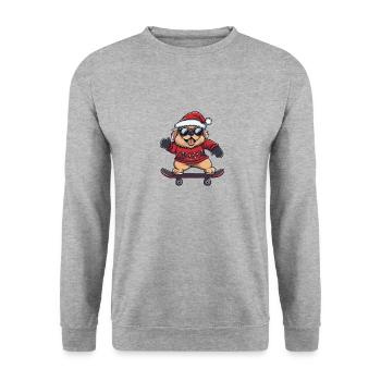 Chow Chow Hund Weihnachten Skateboard - Unisex Pullover - Weißgrau meliert - Vorne - Alina (178cm) & Michal (187cm)