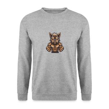 Yorkshire Terrier Hund Muskeln Fitness - Unisex Pullover - Weißgrau meliert - Vorne - Alina (178cm) & Michal (187cm)