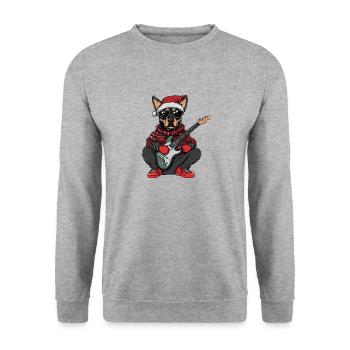 Doberman Hund Weihnachten Rocker Gitarre - Unisex Pullover - Weißgrau meliert - Vorne - Alina (178cm) & Michal (187cm)