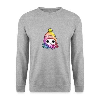 Octopus Winter Animal Colorful Comic - Unisex Sweatshirt - salt & pepper - Front - Alina (178cm) & Michal (187cm)