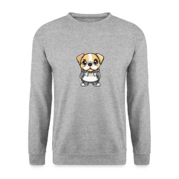Bulldog Hund Lustig - Unisex Pullover - Weißgrau meliert - Vorne - Alina (178cm) & Michal (187cm)