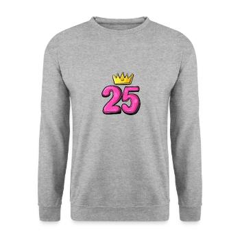 25 Zahl Krone - Unisex Pullover - Weißgrau meliert - Vorne - Alina (178cm) & Michal (187cm)