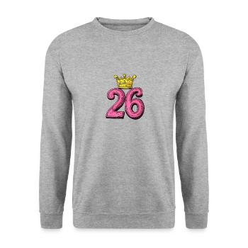 26 Zahl Krone - Unisex Pullover - Weißgrau meliert - Vorne - Alina (178cm) & Michal (187cm)