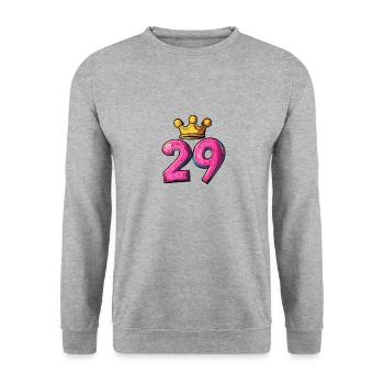 29 Zahl Krone - Unisex Pullover - Weißgrau meliert - Vorne - Alina (178cm) & Michal (187cm)