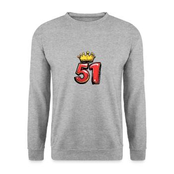 51 Zahl Krone - Unisex Pullover - Weißgrau meliert - Vorne - Alina (178cm) & Michal (187cm)
