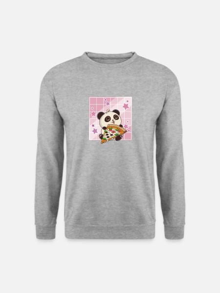 Cute Kawaii Panda Who Eats Pizza Anime Manga - Sweat-shirt Unisexe - gris chiné