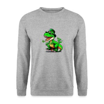 St. Patrick Day T-Rex Dinosaurier mit Hut - Unisex Pullover - Weißgrau meliert - Vorne - Alina (178cm) & Michal (187cm)