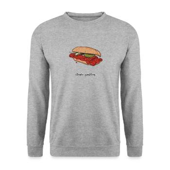 BBQ // Illustration - Unisex Pullover - Weißgrau meliert - Vorne - Alina (178cm) & Michal (187cm)