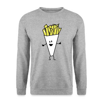 french fries - Unisex Pullover - Weißgrau meliert - Vorne - Alina (178cm) & Michal (187cm)