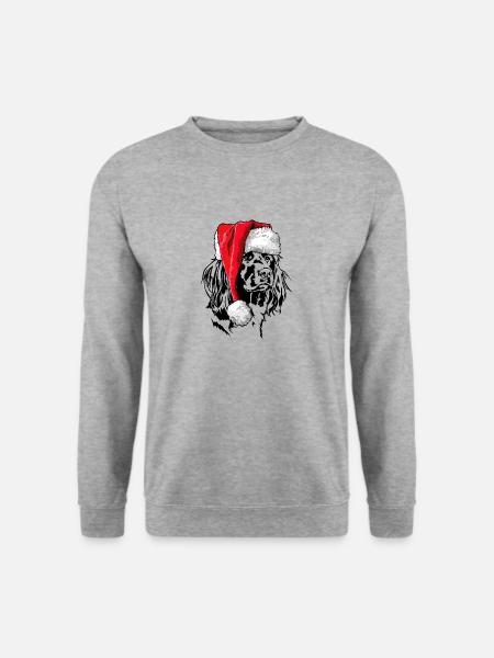Santa Kleiner Münsterländer Weihnachten Wilsigns - Unisex Pullover - Weißgrau meliert