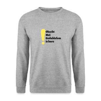 Obacht - bayerischer Spruch - Unisex Pullover - Weißgrau meliert - Vorne - Alina (178cm) & Michal (187cm)