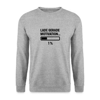 „Lade Motivation 1 %“ – Lustiger Spruch fü - Unisex Pullover - Weißgrau meliert - Vorne - Alina (178cm) & Michal (187cm)