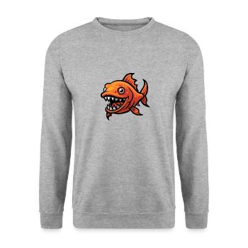 Piranha Fische Comic - Unisex Pullover - Weißgrau meliert - Vorne - Alina (178cm) & Michal (187cm)