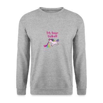 fußball,ich hasse fußball,,kotzendes einhorn - Unisex Pullover - Weißgrau meliert - Vorne - Alina (178cm) & Michal (187cm)