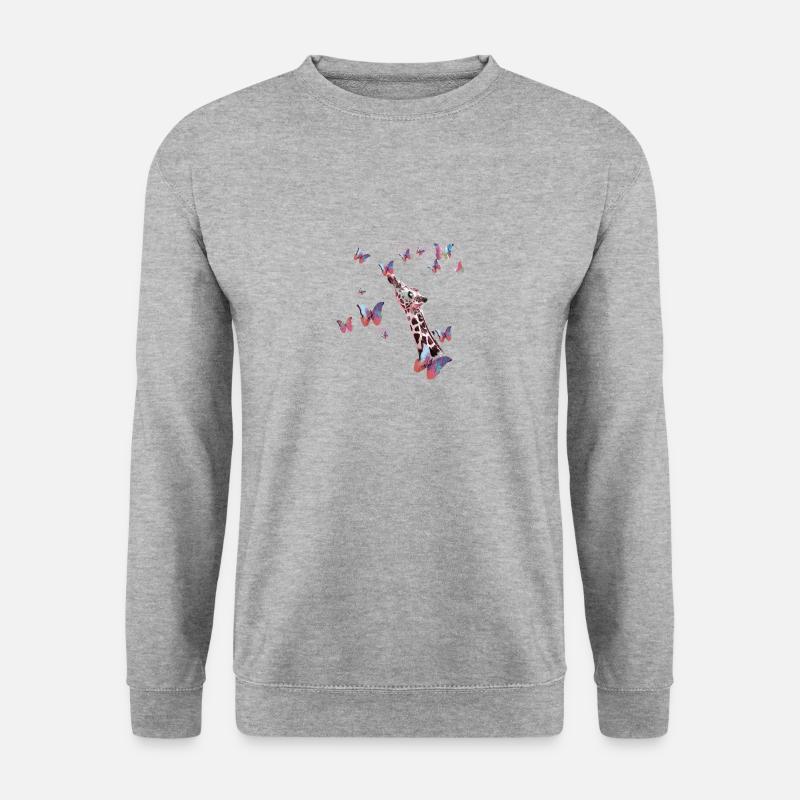 giraffe, schmetterlinge,hals,fliegen,bunt,malerei - Unisex Pullover - Weißgrau meliert