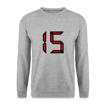 15. 15 YEARS. 15th ANNIVERSARY. BIRTHDAY 15 YEARS. - Unisex Sweatshirt - salt & pepper - Front - Alina (178cm) & Michal (187cm)