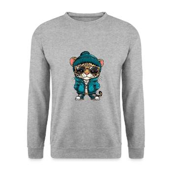 Leopard Cool Comic - Unisex Pullover - Weißgrau meliert - Vorne - Alina (178cm) & Michal (187cm)