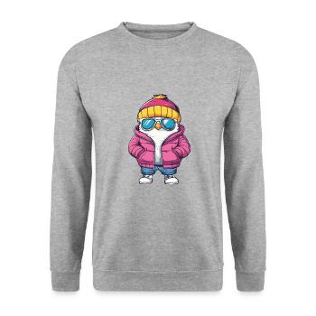 Taube Vogel Cool Comic - Unisex Pullover - Weißgrau meliert - Vorne - Alina (178cm) & Michal (187cm)