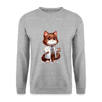 Cute Cat Scientist - Unisex Pullover - Weißgrau meliert - Vorne - Alina (178cm) & Michal (187cm)