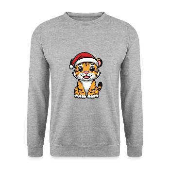 Tiger Weihnachten Niedlich - Unisex Pullover - Weißgrau meliert - Vorne - Alina (178cm) & Michal (187cm)