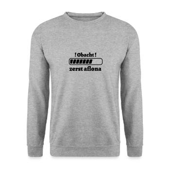 zerst aflona - bayerischer Spruch - Unisex Pullover - Weißgrau meliert - Vorne - Alina (178cm) & Michal (187cm)