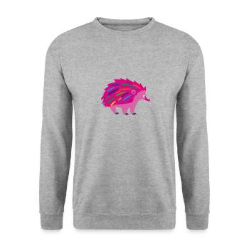 igel,pink,regenbogen,bunt,pink - Unisex Pullover - Weißgrau meliert - Vorne - Alina (178cm) & Michal (187cm)