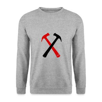 Marteau de charpentier croisé noir et rouge - Sweat-shirt Unisexe - gris chiné - Devant - Alina (178cm) & Michal (187cm)
