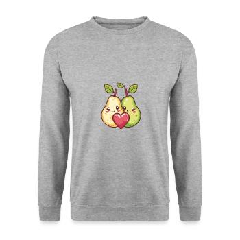 Birne Paar Liebe Herz Valentinstag - Unisex Pullover - Weißgrau meliert - Vorne - Alina (178cm) & Michal (187cm)