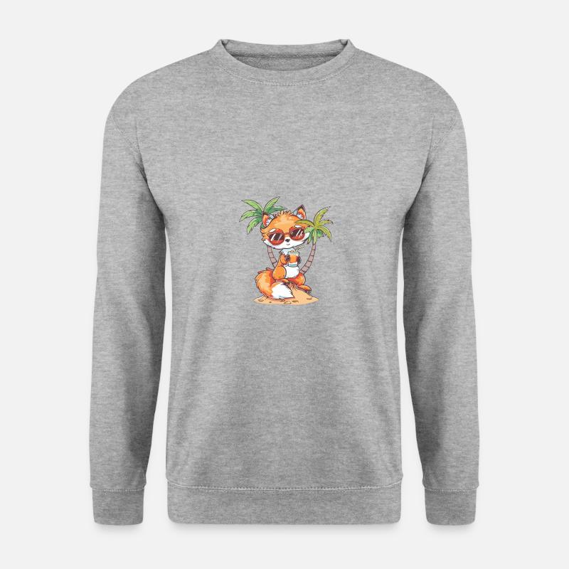 Fuchs Insel Sommer Palme - Unisex Pullover - Weißgrau meliert