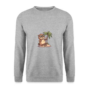 Biber Insel Sommer Palme - Unisex Pullover - Weißgrau meliert - Vorne - Alina (178cm) & Michal (187cm)