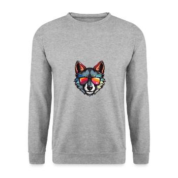 Wolf Kopf Cool - Unisex Pullover - Weißgrau meliert - Vorne - Alina (178cm) & Michal (187cm)