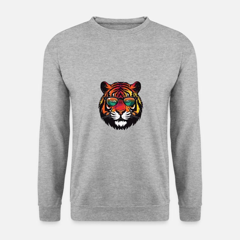 Tiger Cool Kopf Party - Unisex Pullover - Weißgrau meliert