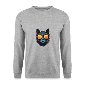 Fête Cat Cool Head - Sweat-shirt Unisexe - gris chiné - Devant - Alina (178cm) & Michal (187cm)