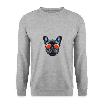 Französische Bulldogge Hund Kopf - Unisex Pullover - Weißgrau meliert - Vorne - Alina (178cm) & Michal (187cm)
