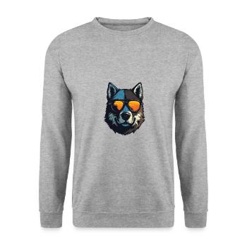 Akita Hund Cool Kopf Party - Unisex Pullover - Weißgrau meliert - Vorne - Alina (178cm) & Michal (187cm)