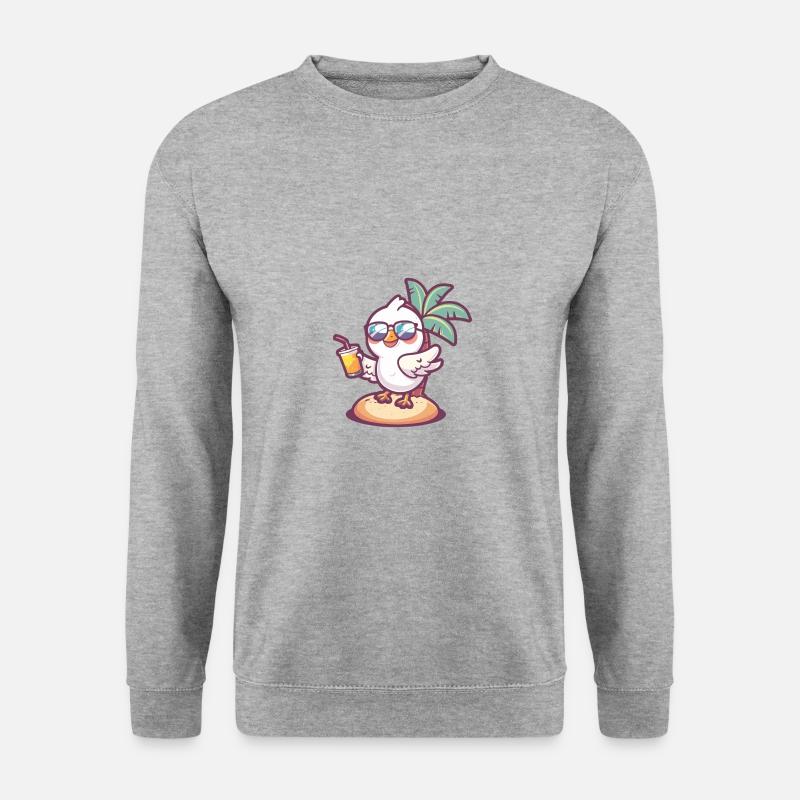 Taube Vogel Sommer Strand Comic - Unisex Pullover - Weißgrau meliert