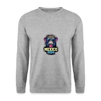 Mexiko 2024 Affe - Unisex Pullover - Weißgrau meliert - Vorne - Alina (178cm) & Michal (187cm)