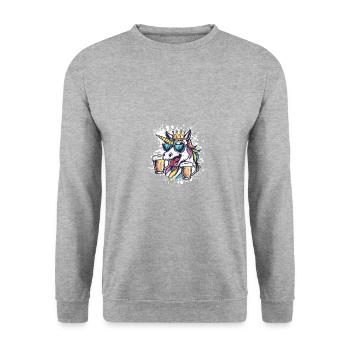 Einhorn Bier Lustig - Unisex Pullover - Weißgrau meliert - Vorne - Alina (178cm) & Michal (187cm)