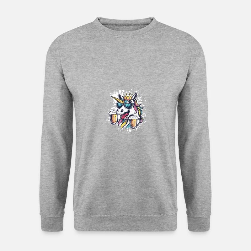 Einhorn Bier Lustig - Unisex Pullover - Weißgrau meliert