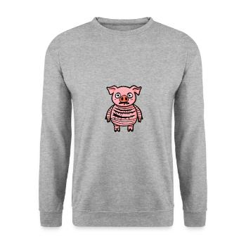 Schwein Halloween Tier - Unisex Pullover - Weißgrau meliert - Vorne - Alina (178cm) & Michal (187cm)