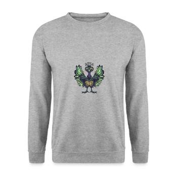 Pfau Vogel Halloween Tier - Unisex Pullover - Weißgrau meliert - Vorne - Alina (178cm) & Michal (187cm)