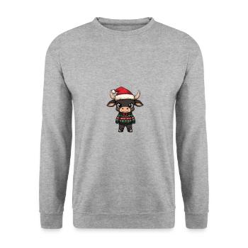 Stier Weihnachten Comic - Unisex Pullover - Weißgrau meliert - Vorne - Alina (178cm) & Michal (187cm)