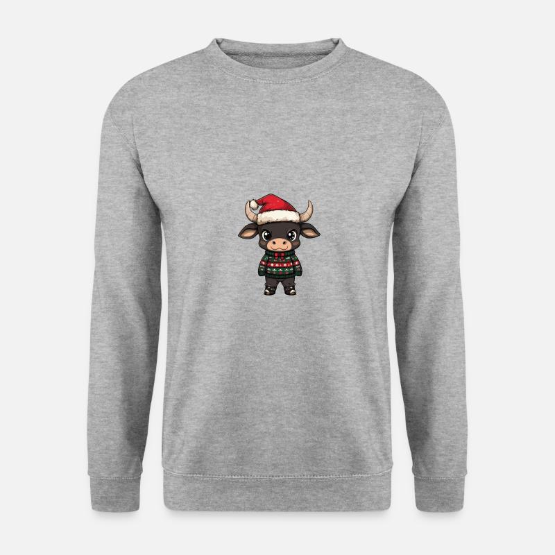 Stier Weihnachten Comic - Unisex Pullover - Weißgrau meliert