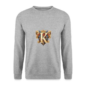 K Buchstabe Logo Krone - Unisex Pullover - Weißgrau meliert - Vorne - Alina (178cm) & Michal (187cm)