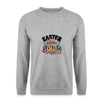 Frohe Ostern Hase Osterei für einen Osterhasen - Unisex Pullover - Weißgrau meliert - Vorne - Alina (178cm) & Michal (187cm)