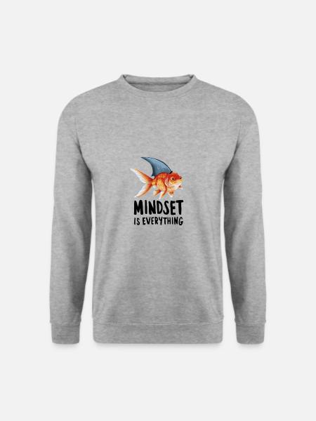 Mindset is alles, goudvis met haaienvin - Uniseks sweater - witgrijs gemêleerd