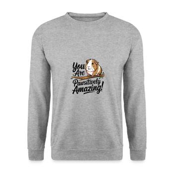 Du Bist Pfotenstark Erstaunlich, Meerschweinchen - Unisex Pullover - Weißgrau meliert - Vorne - Alina (178cm) & Michal (187cm)