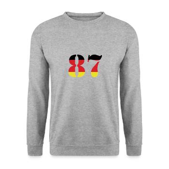 87 Numéro Jersey Allemagne - Sweat-shirt Unisexe - gris chiné - Devant - Alina (178cm) & Michal (187cm)
